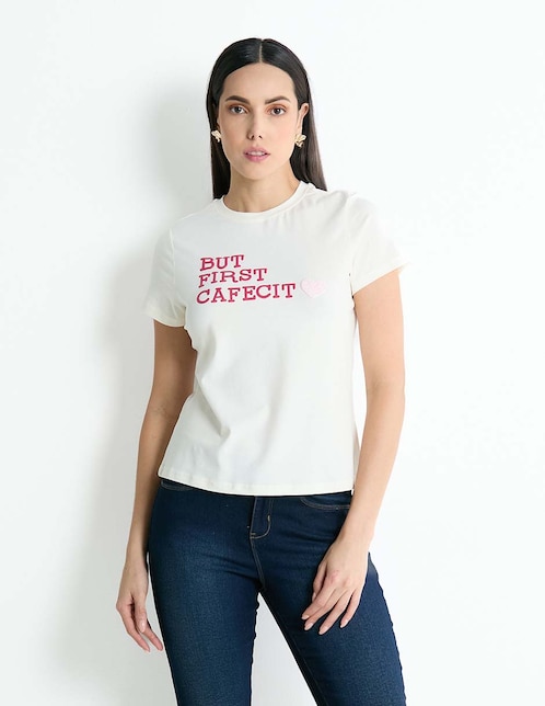 Playera manga corta Metropolis cuello redondo para mujer