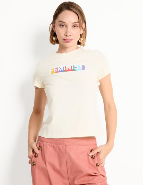 Playera manga corta Metropolis cuello redondo para mujer