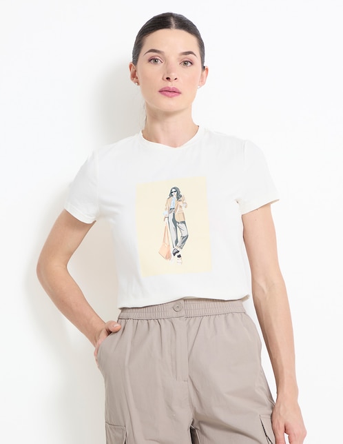Playera manga corta Metrópolis cuello redondo para mujer