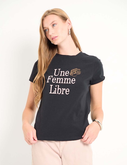 Playera manga corta Metropolis cuello redondo para mujer