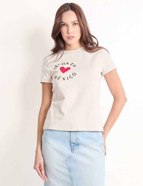 Playera manga corta cuello redondo para mujer