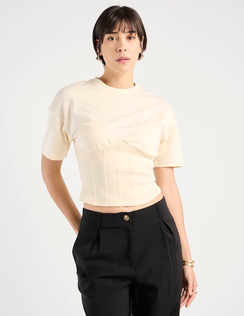 Playera manga corta Metropolis cuello redondo para mujer