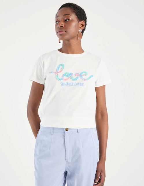 Playera manga corta Metropolis cuello redondo para mujer