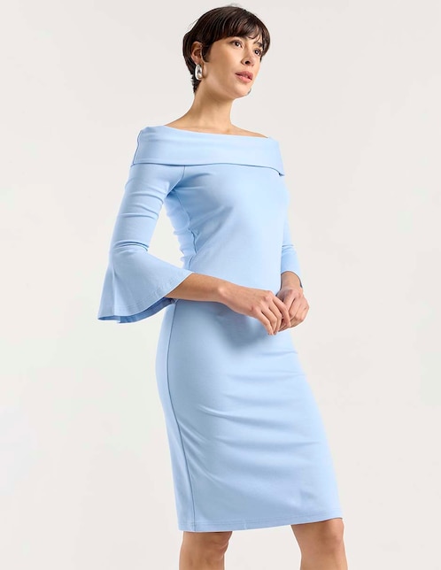 Vestido 3/4 de fiesta Metropolis escote bardot para mujer