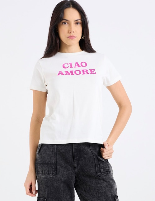 Playera manga corta Metropolis cuello redondo para mujer