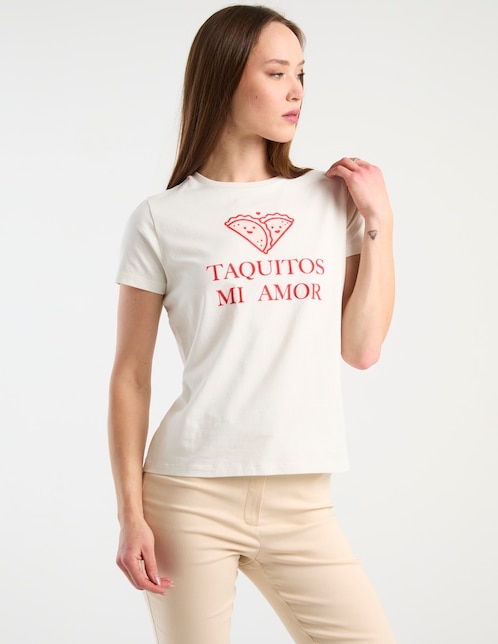Playera manga corta Metropolis cuello redondo para mujer