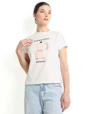 Playera manga corta Metropolis cuello redondo para mujer