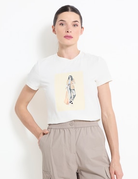Playera manga corta Metrópolis cuello redondo para mujer