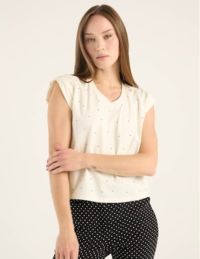 Playera manga corta Metropolis cuello V para mujer