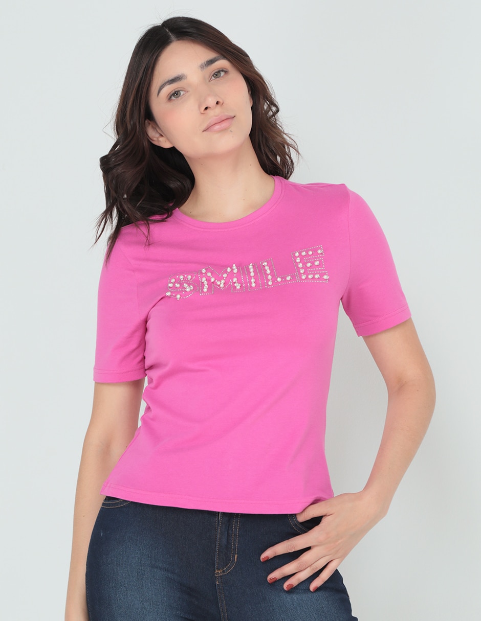 Playera manga corta Metrópolis cuello redondo para mujer