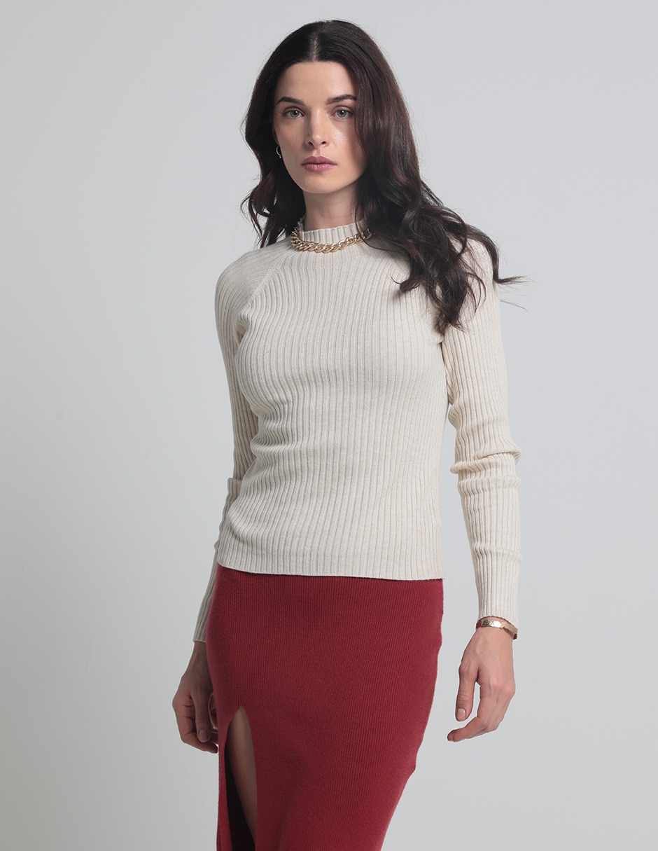 Playera manga larga cuello alto para mujer