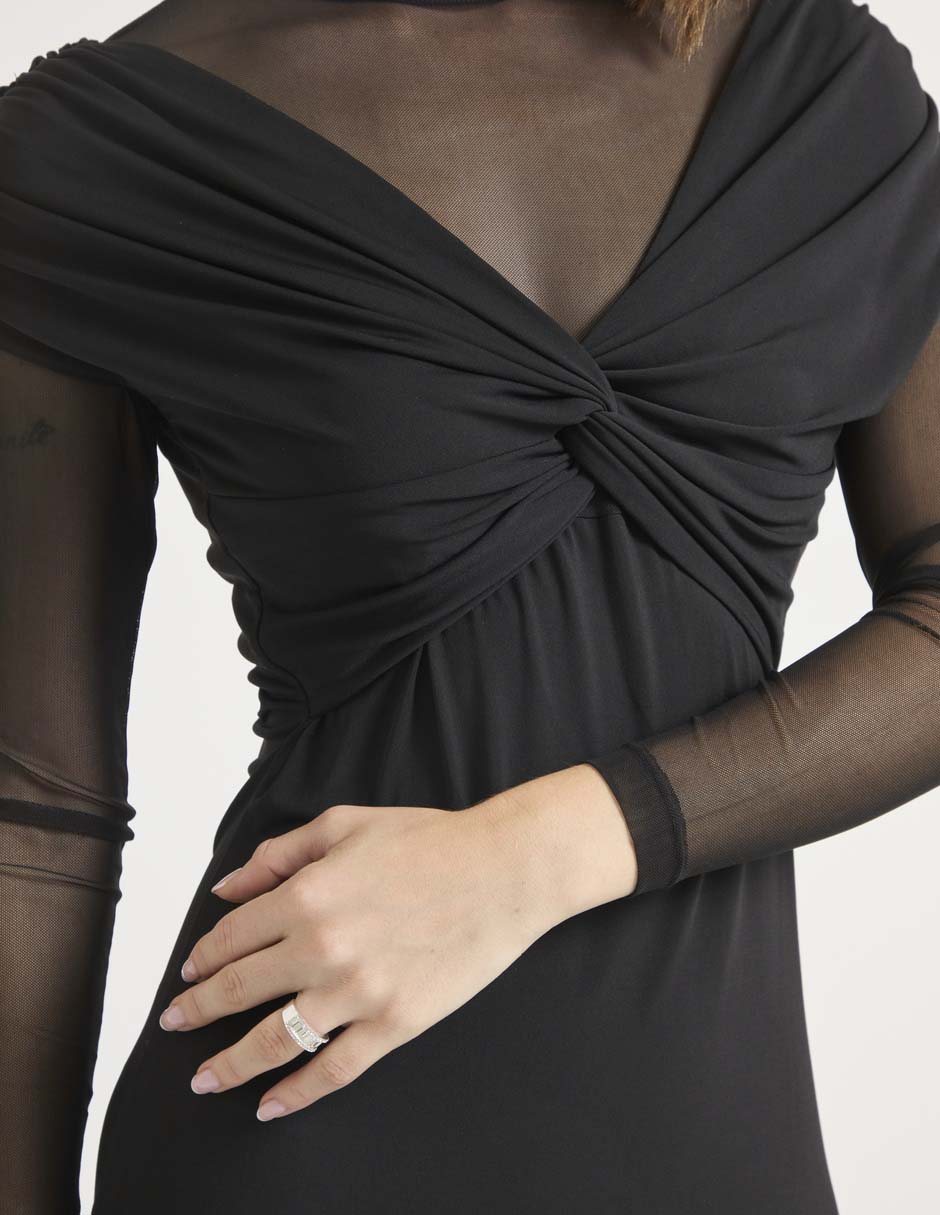 Vestido midi de fiesta escote ilusión 4