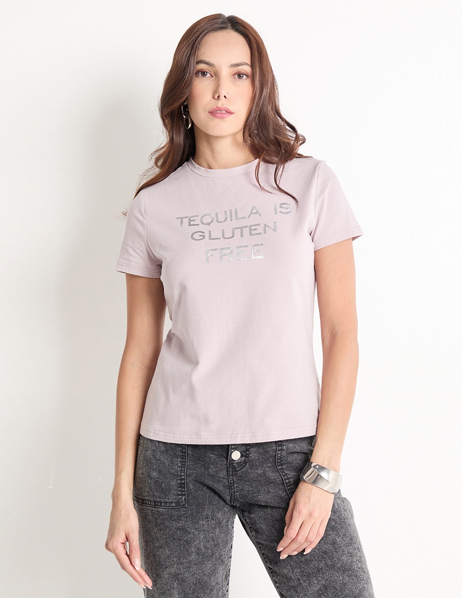 Playera manga corta cuello redondo para mujer Playera manga corta cuello redondo para mujer