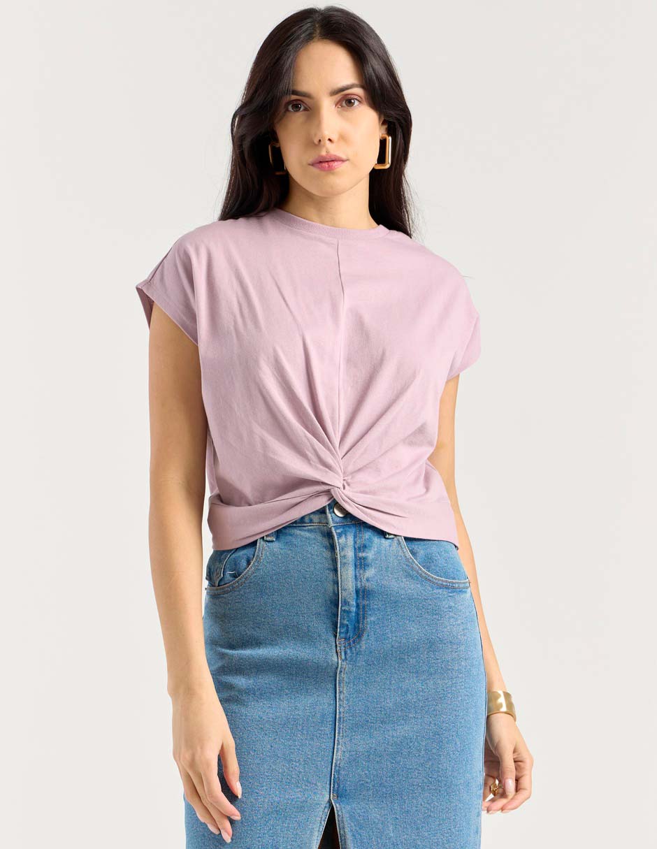 Playera manga corta cuello redondo para mujer