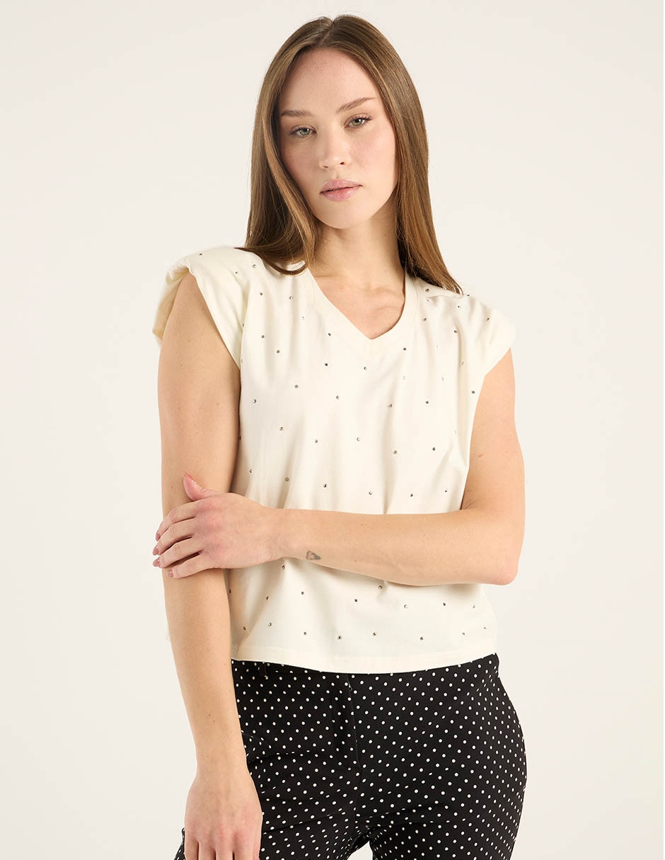 Playera manga corta cuello V para mujer 2