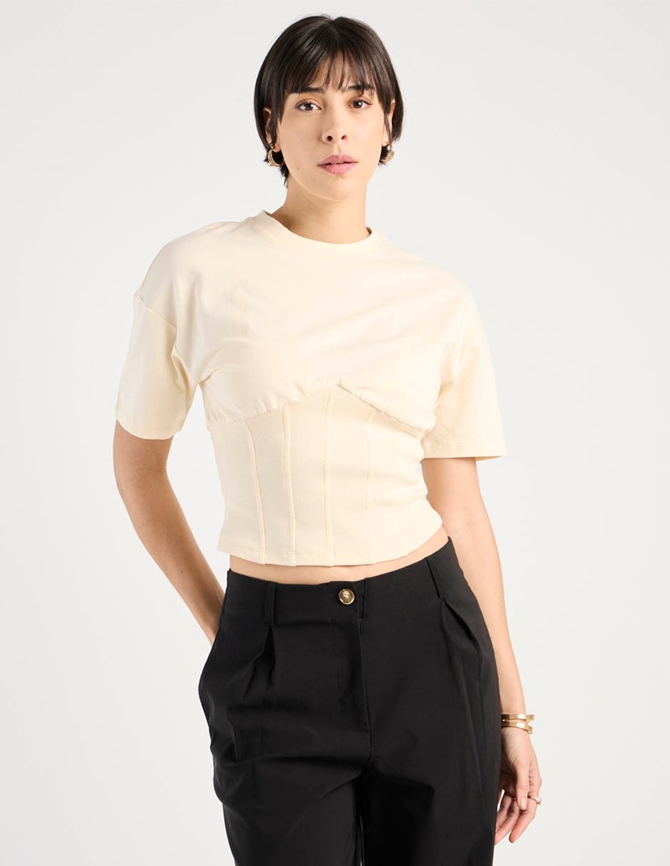 Playera manga corta cuello redondo para mujer