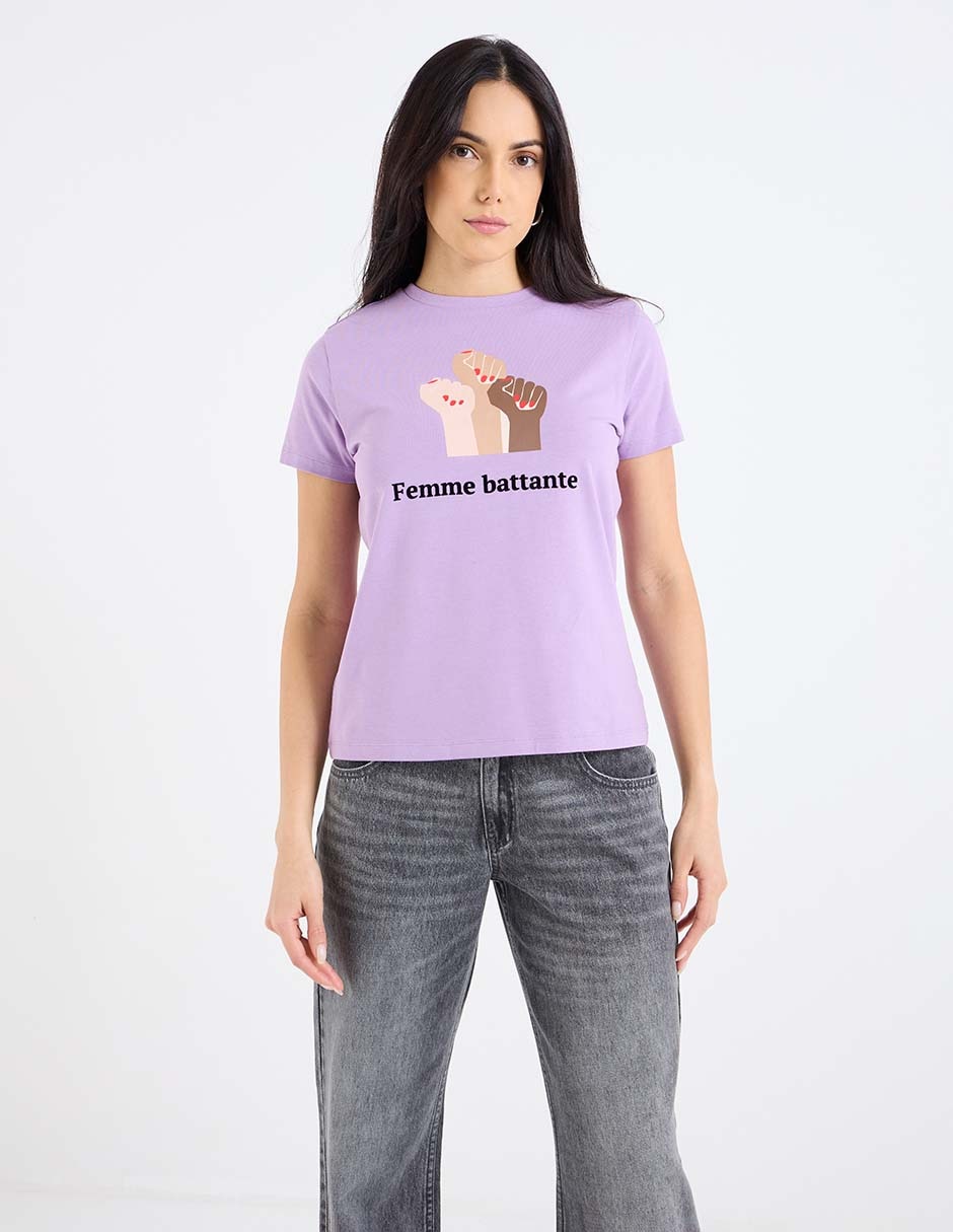 Playera manga corta cuello redondo para mujer